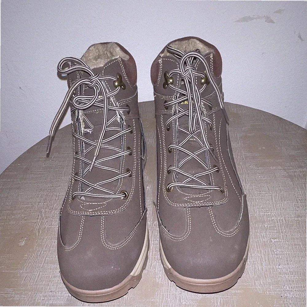 Ezkrwxn Men's Brown Faux Fur Lined Hiking Boots Lace-Up Ankle Synthetic Outdoor