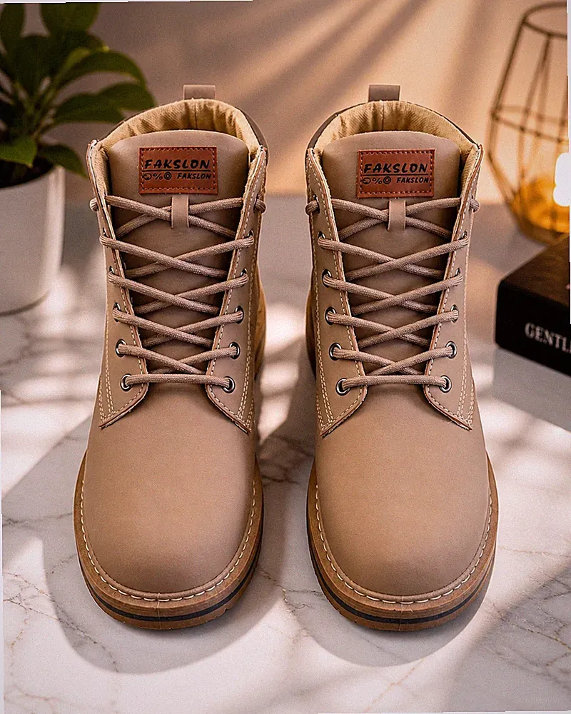 Fakslon Men's Beige Hiking Boots – Outdoor Casual Shoes