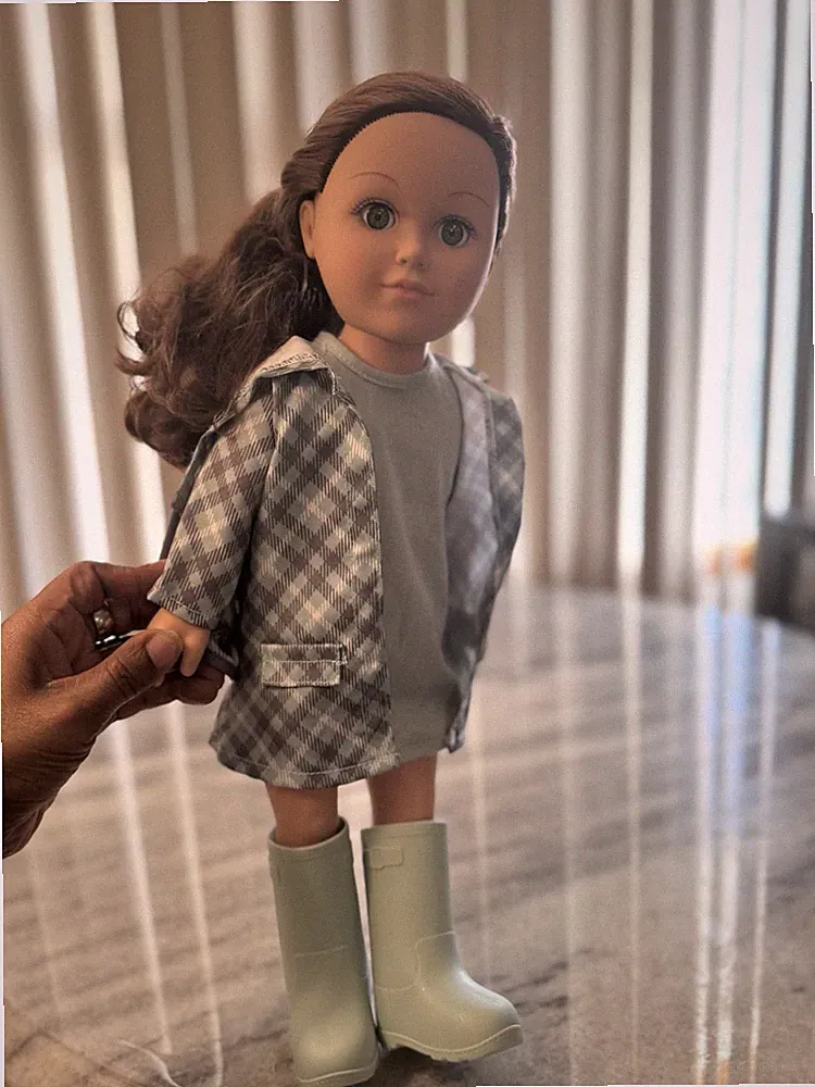 Fashion Doll Curly Brown Hair Plaid Outfit Boots Backpack Removable Clothes