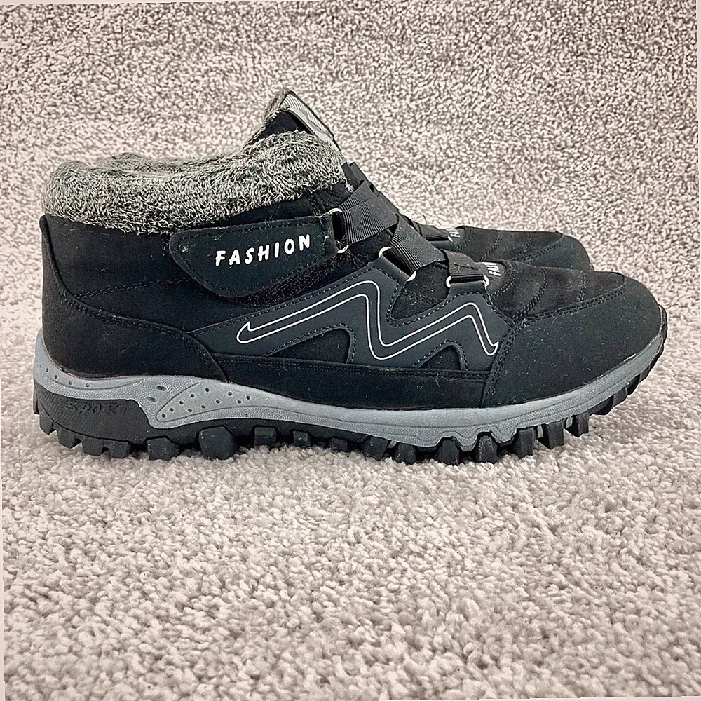 Fashion Snowy Ankle Boots Men's Size 11.5 Black Thermal Faux Fur Hiking Shoes
