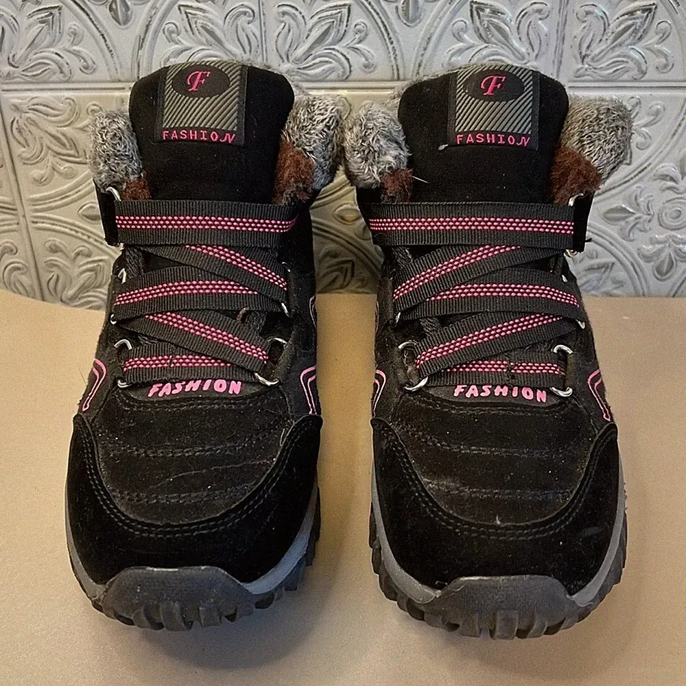 Fashion Womens Ankle Winter Hiking Boots Black Hook & Loop EUR 36 US 5.5