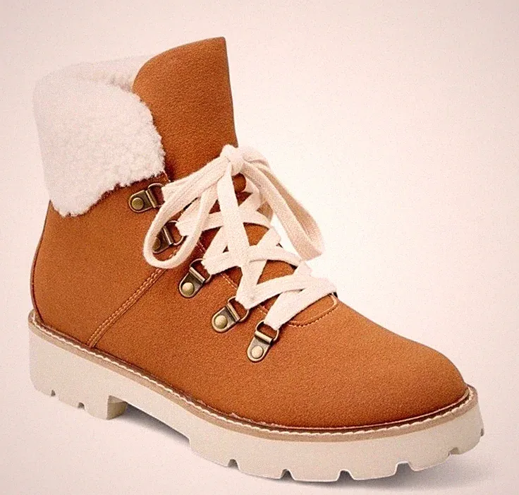 Faux Suede/Faux Fur Lace Up Boots, Women’s Size 7.5