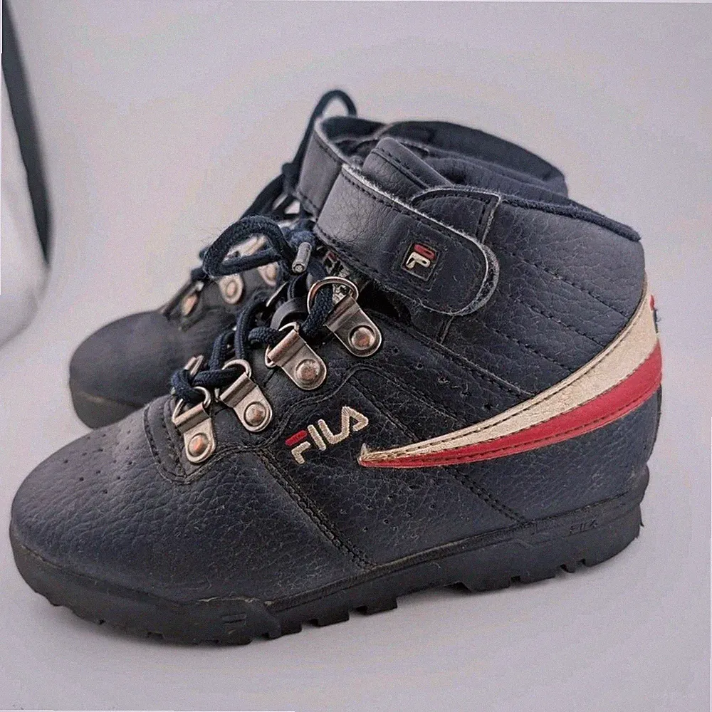 Fila Boys Size 11 Hiking Boots Sneakers Navy Blue Vegan Leather Ankle Tread