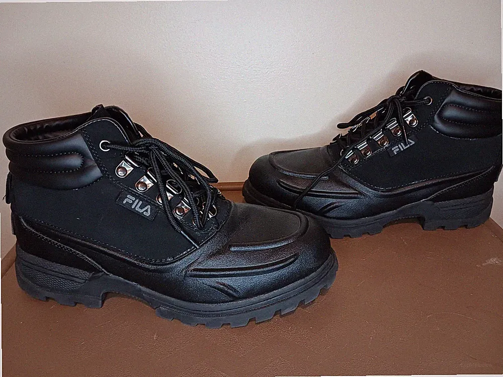FILA Mens Weathertec Faux Leather Hiking Boots Shoes Black 1SH40122-201 Sz 7