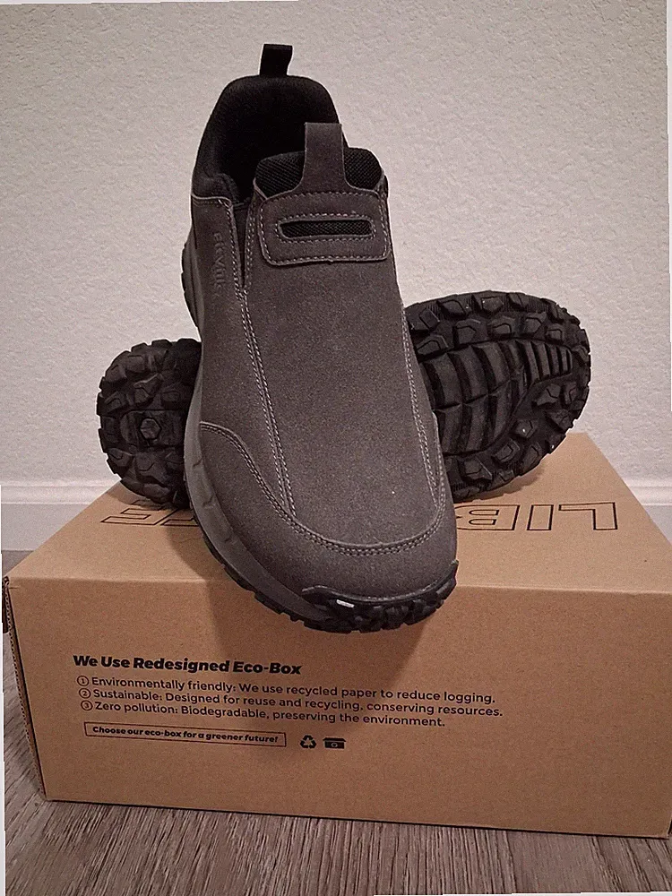 FitVille 9w Wide Slip on Shoes for Men Hiking Walking Shoes Trekking Loafer