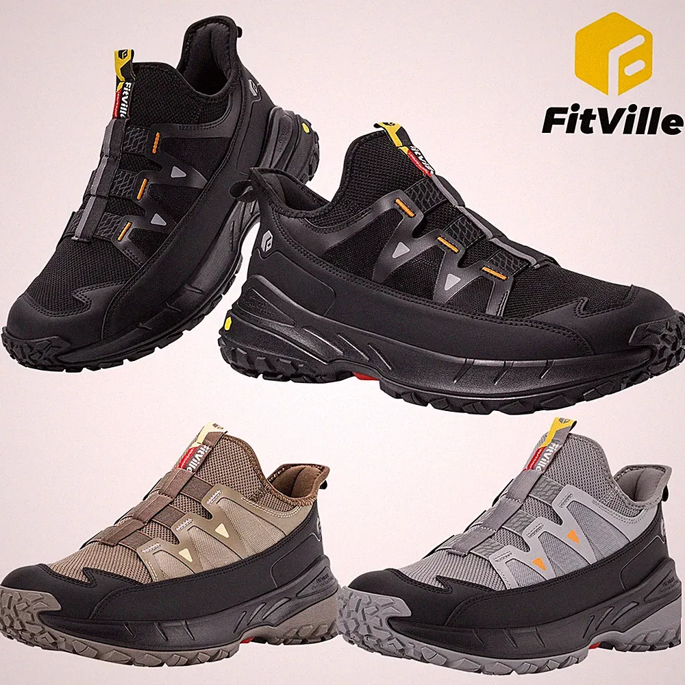 FitVille Men Hiking Shoes Slip-on Walking Running Sneakers Non-Slip Wide Toe Box