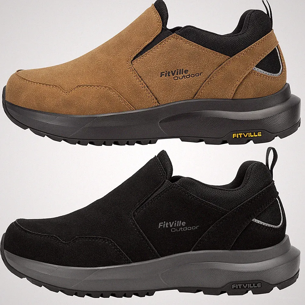 FitVille Men's Wide Hiking Shoes Slip on Walking Shoes Trekking Trails Sneakers