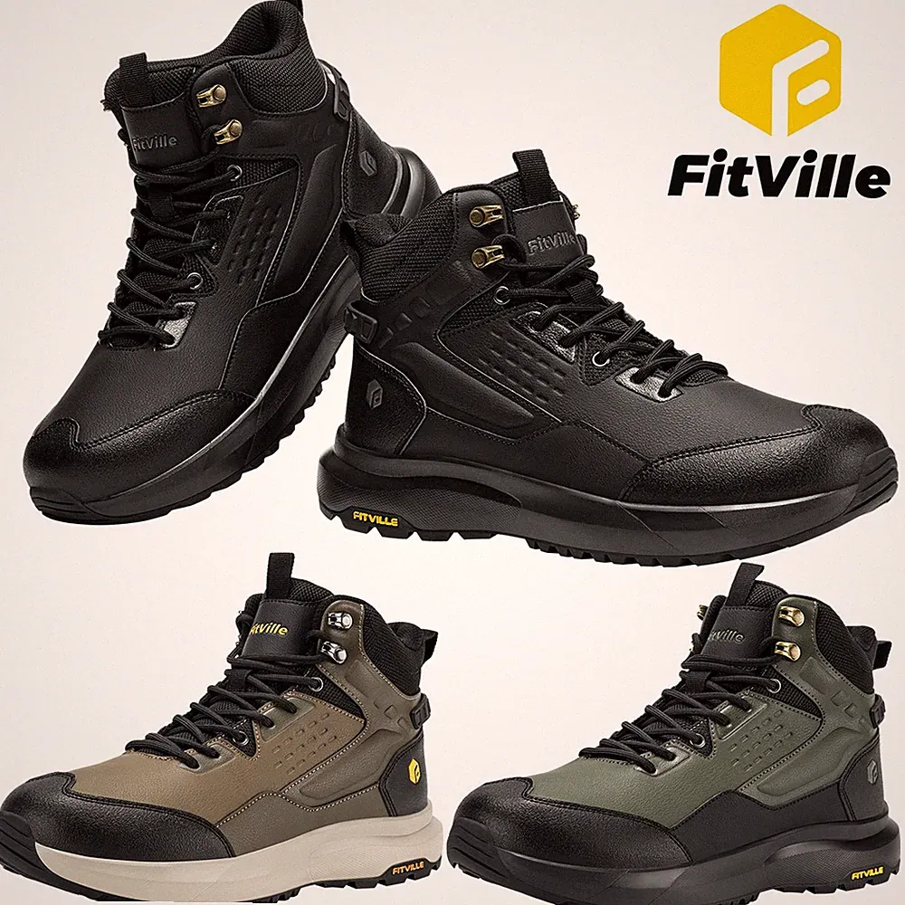 FitVille Mens Hiking Boots Mid Height Outdoor Trekking Camping Shoes Non-Slip