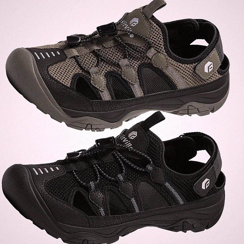 FitVille Mens Walking Sandals Wide Closed Toe Hiking Sandal Outdoor Casual Shoes