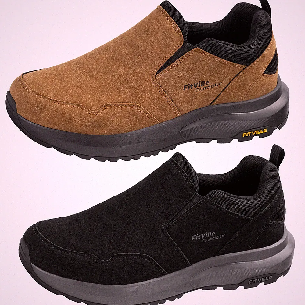 FitVille Mens Wide Slip on Hiking Shoes Walking Trekking Trails Sneakers Outdoor