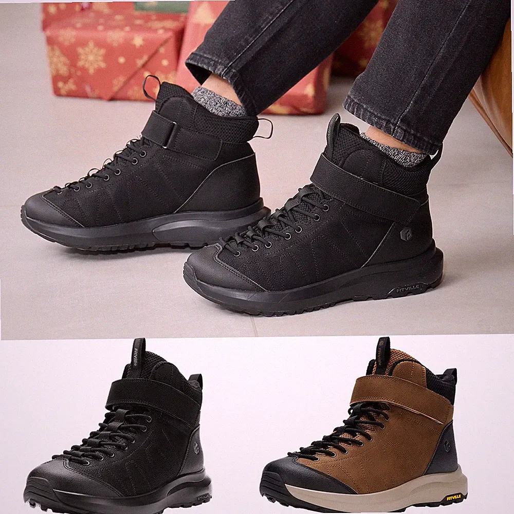 FitVille Mens Wide Winter Boots Fur Lined Snow Boots Outdoor Slip Resistance