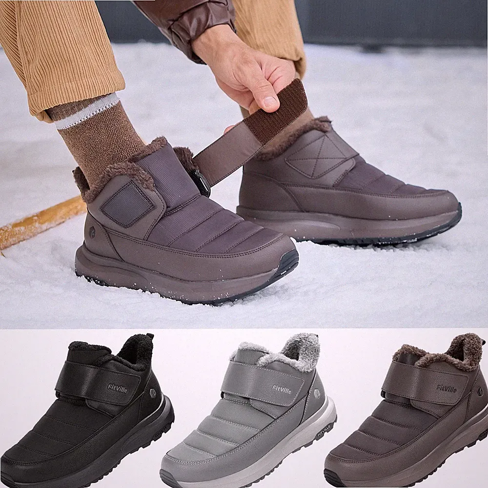 FitVille Mens Winter Shoes Fur Lined Waterproof Wide Snow Ankle Boots Outdoor