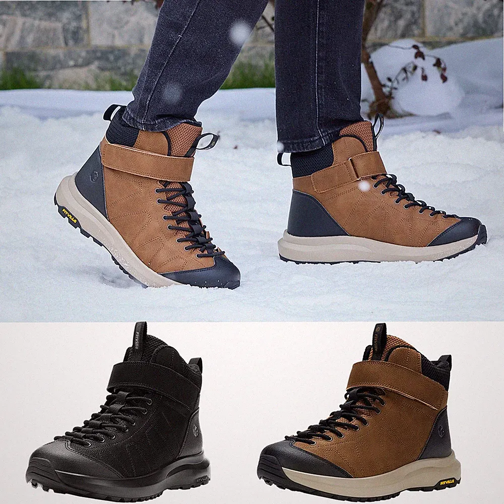 FitVille Winter Boots Mens Extra Wide Fur Lined Snow Boots Non-Slip Hook & Loop