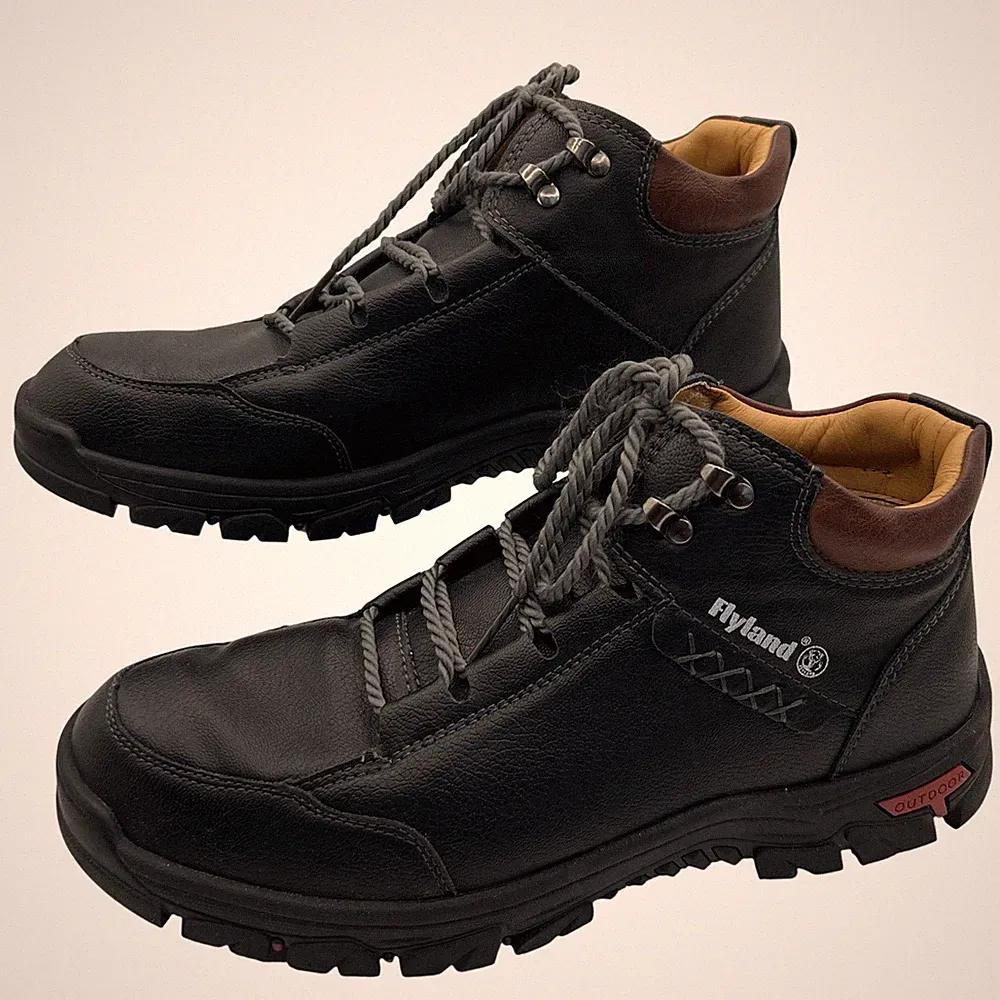 Flyland Mens 48 US 13 Black Leather Chukka Boots Outdoor Hiking Casual Normcore