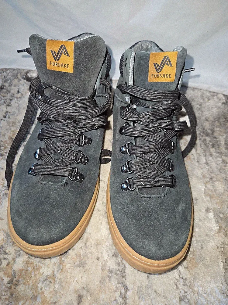 Forsake Lucie Mid Womens 8 Mid Top Black Suede Gum Sole Hiking Shoes Waterproof