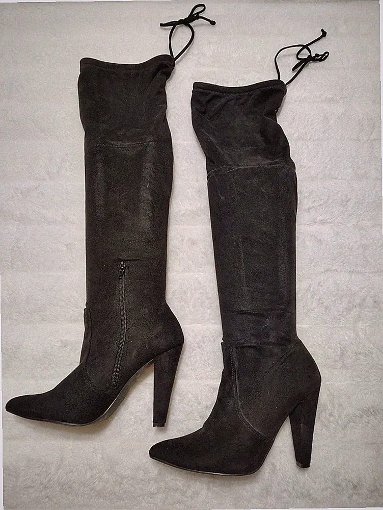 French Connection Jordan Heel Vegan Suede Over The Knee Boots Black size 6