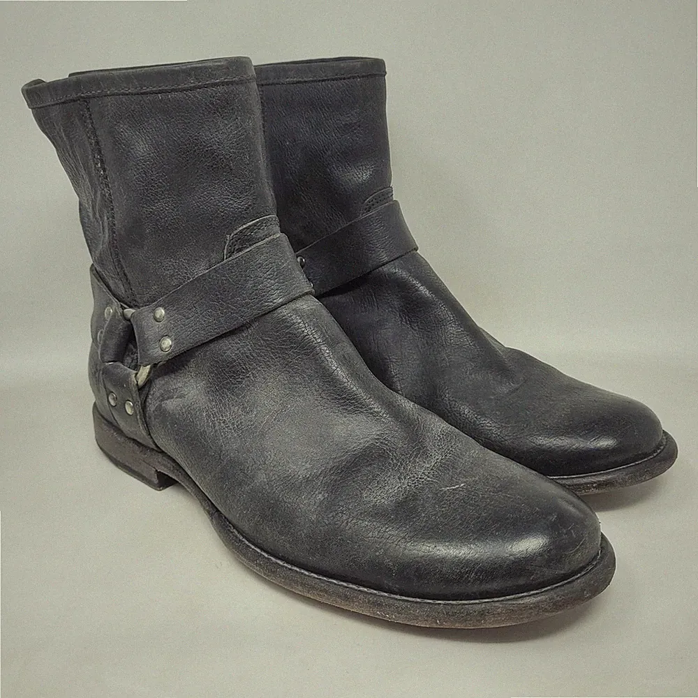 Frye Boots 10D Black Leather Phillip Harness Short Biker Moto Motorcycle 3487873