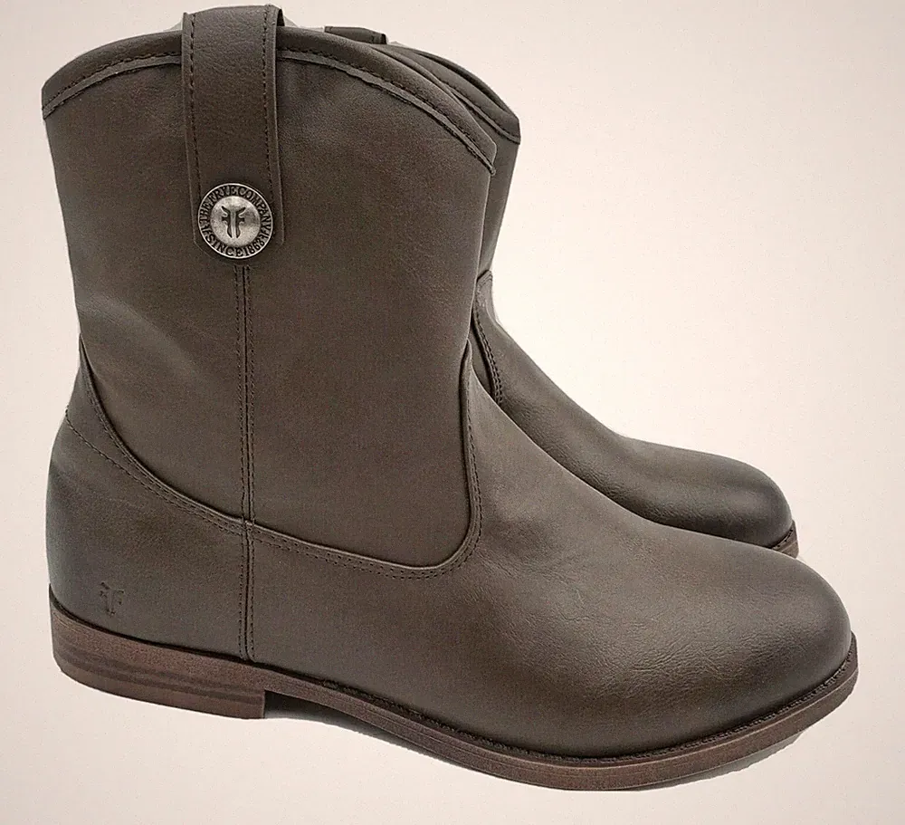Frye Melissa Button Short Vegan Leather Womens Ankle Boots Size 6 Slate