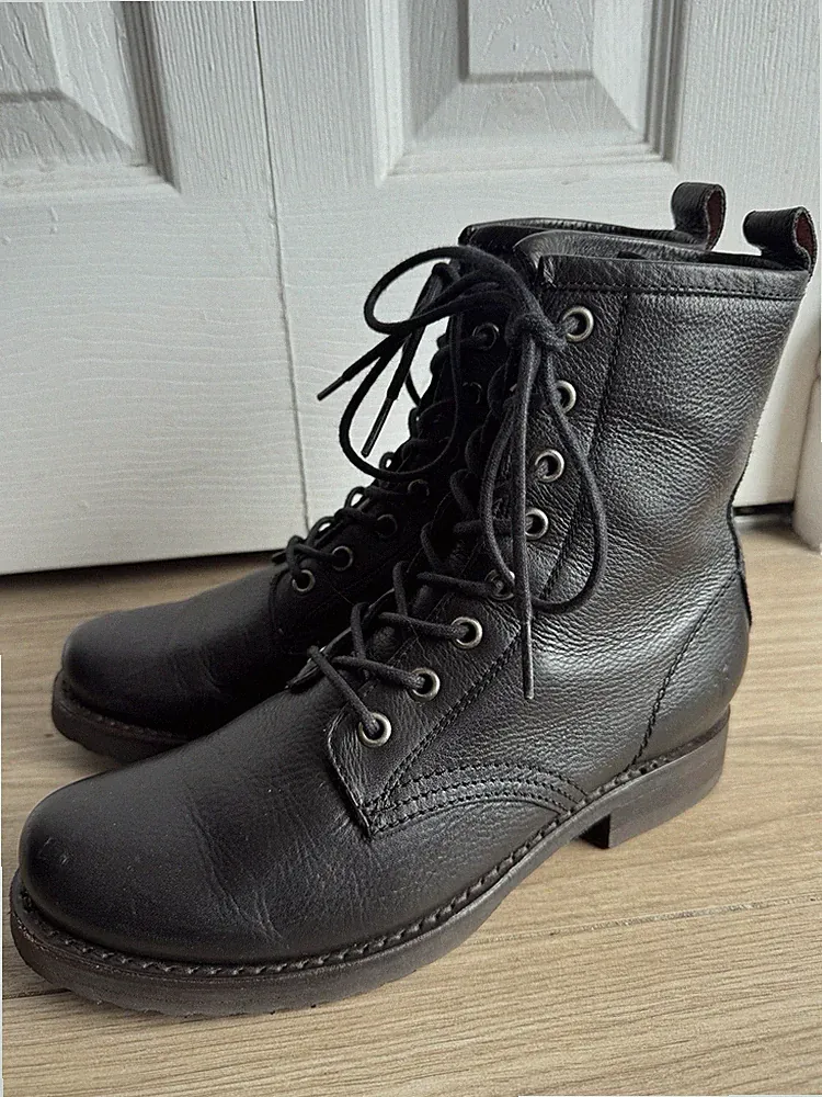 Frye Women's Veronica Combat Boots 3476276 Black Leather Lace Up Size 8.5 B