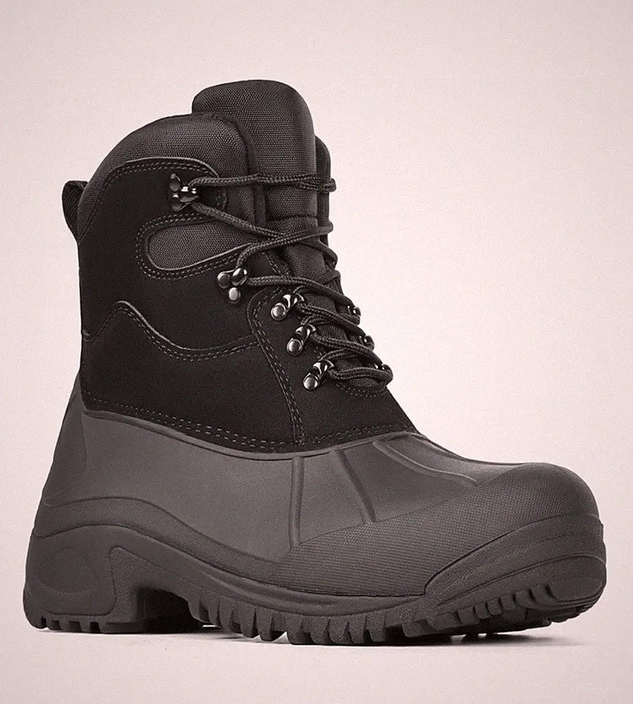 Furuiian Steel Toe Insulated Waterproof Black Winter Work Boots for Men