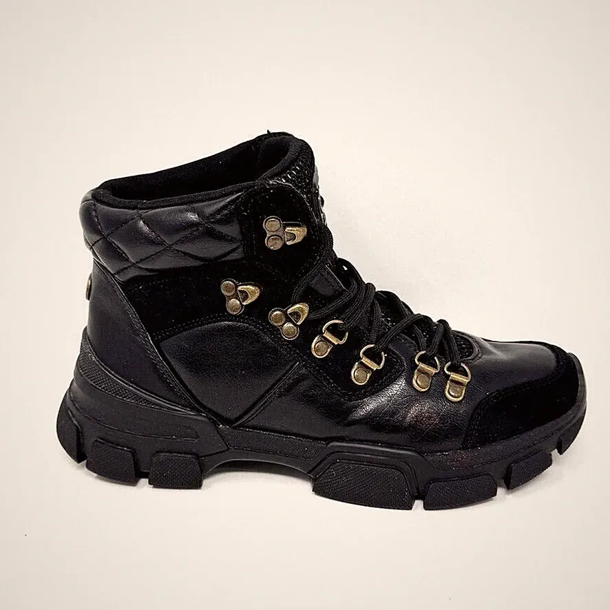 GBG by Guess Womens Black Vegan Leather Sparkle Tongue Hiking Boots Size 8
