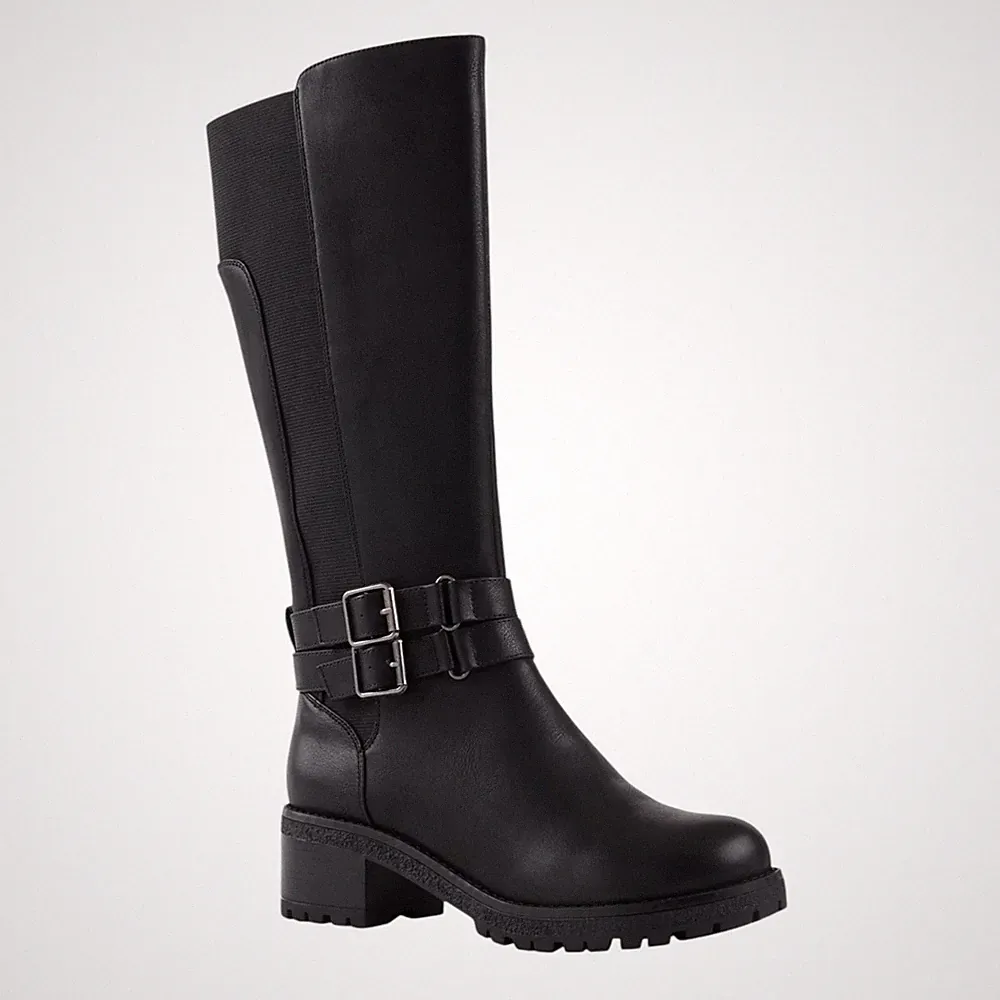 GC Shoes Women's Jonah Lug Sole Block Heel Knee High Boots Black Size 6