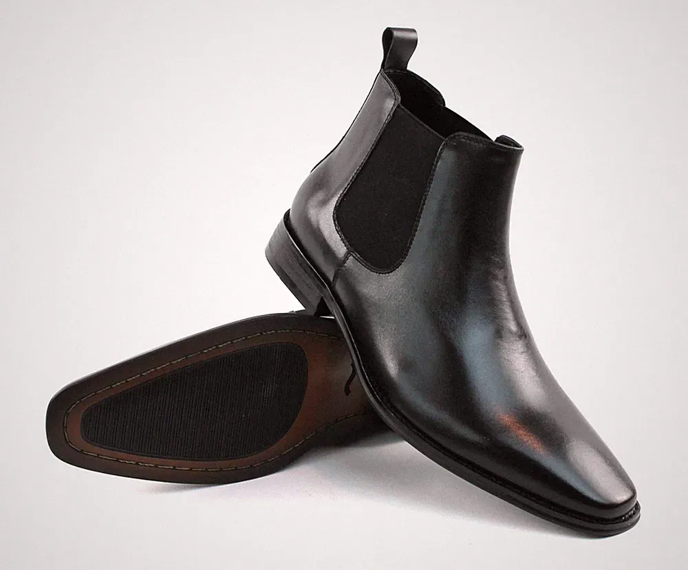 Genuine Leather Black Mens Dress Chelsea Boots Almond Toe Leather Lining AZAR