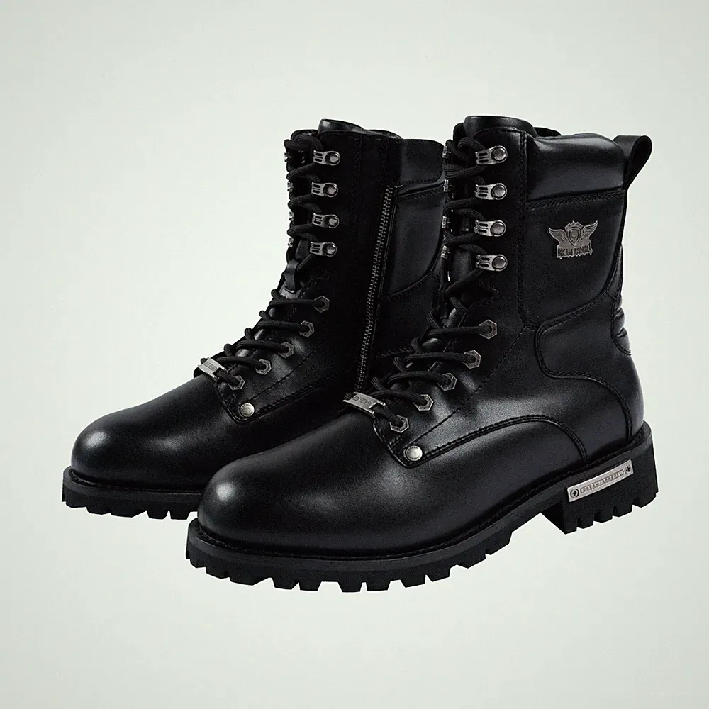 Men's Motorcycle Boots PU Leather Combat Boots For Men Biker Boots with Lace-Up