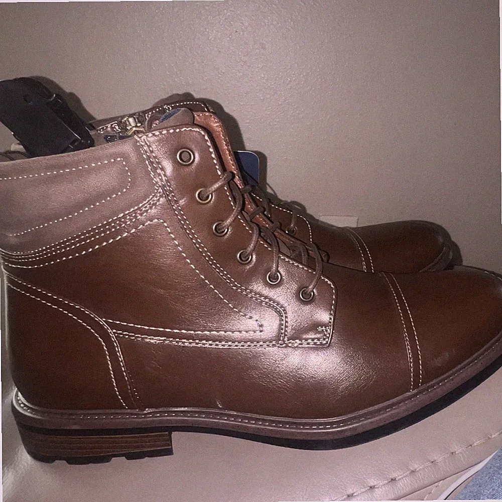George Cox Brown Leather Combat Ankle Boots Lace Up Cap Toe US Size 13 Men