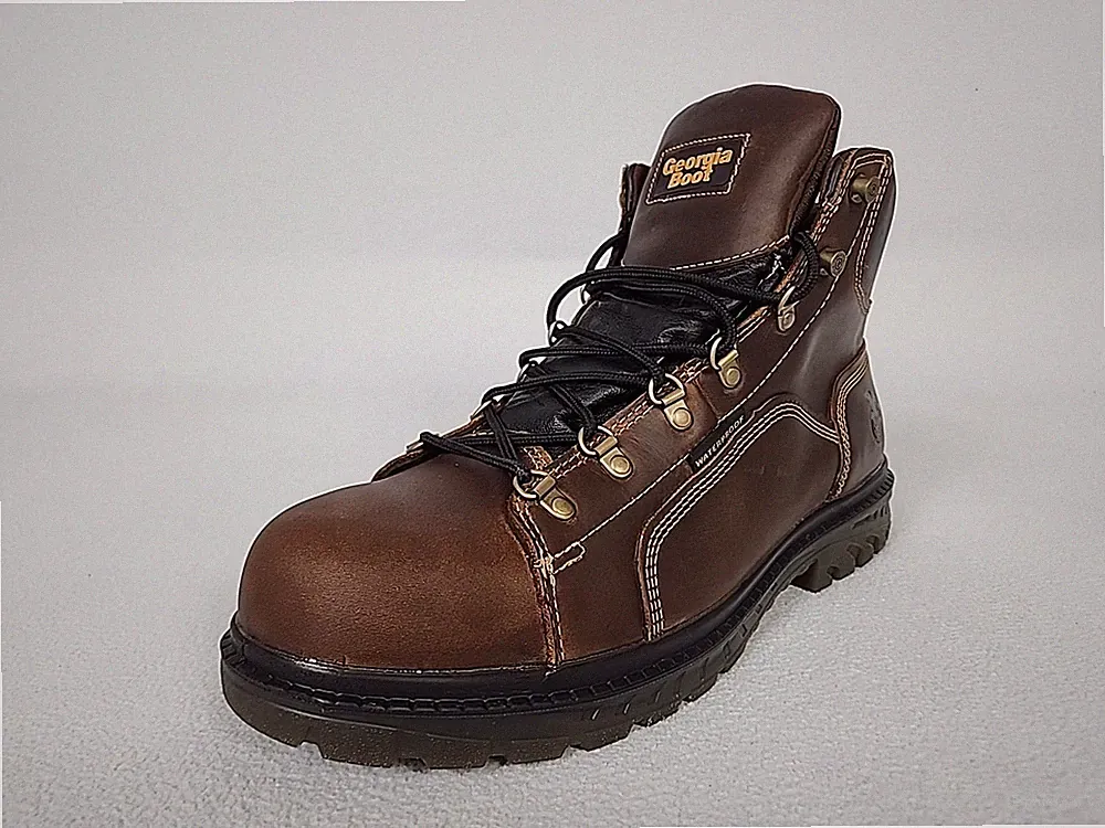 Georgia Boots Waterproof Steel Toe 6" Hiking Work Boots Men's 12 Brown Leather