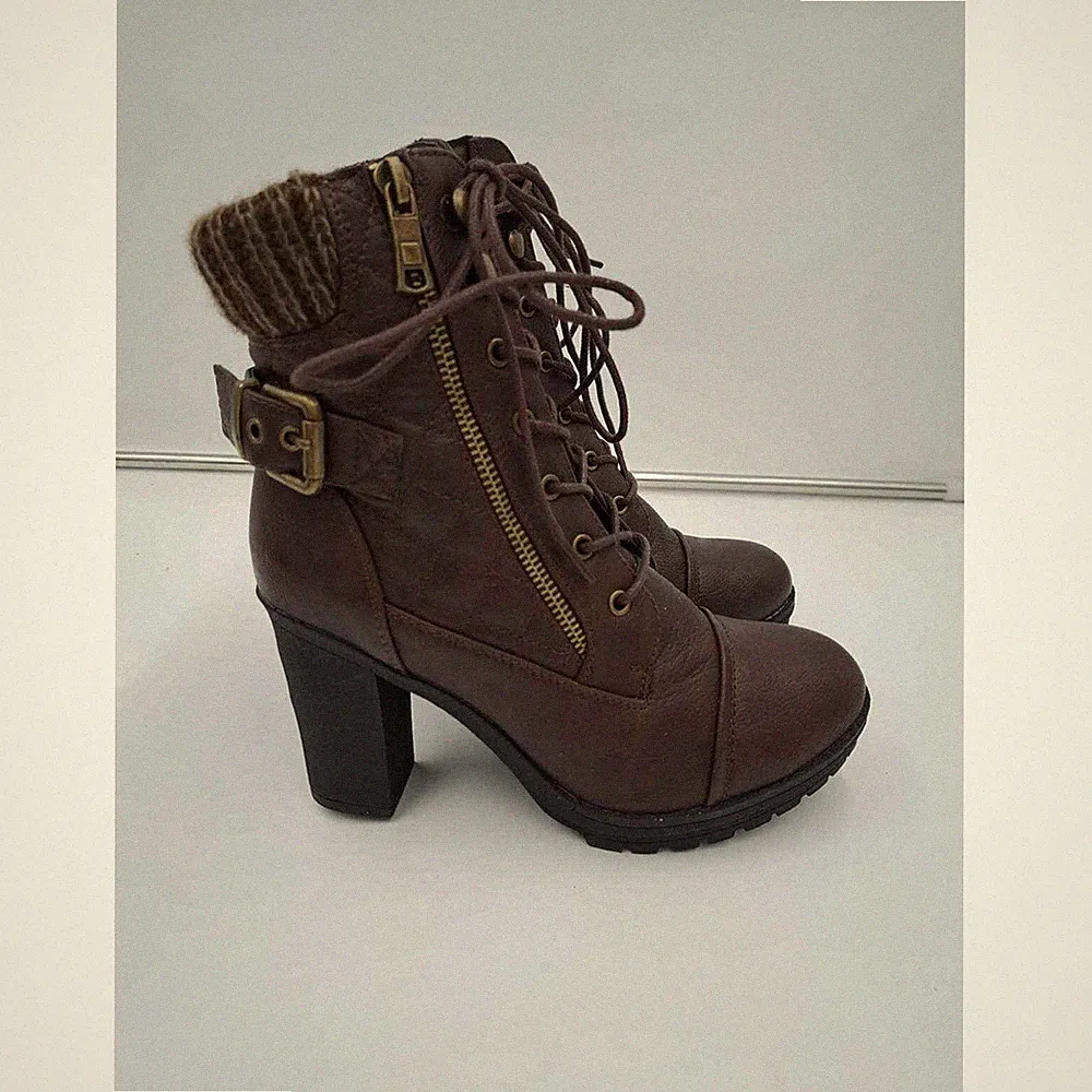 GLOBALWIN 100% Vegan Leather Chunky High Heel Boots For Women 7