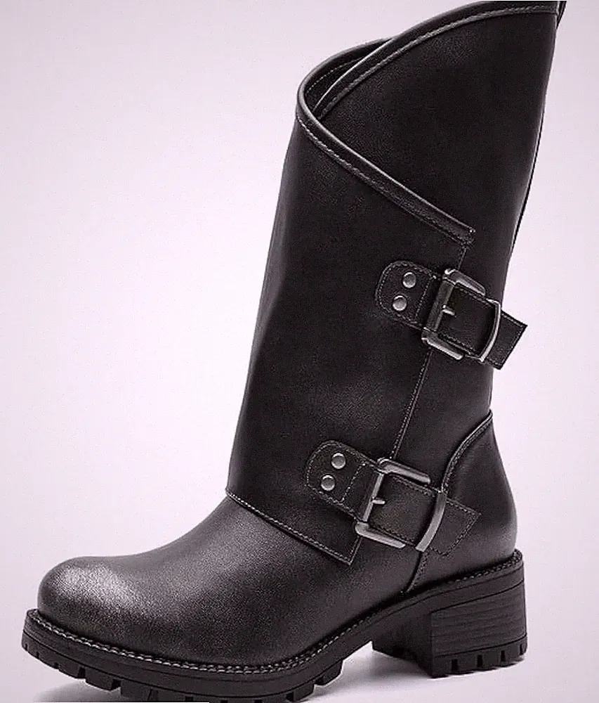 GLOBALWIN Women's The Twisted Rider Motorcycle Boots Size 8.5 Silver Distressed