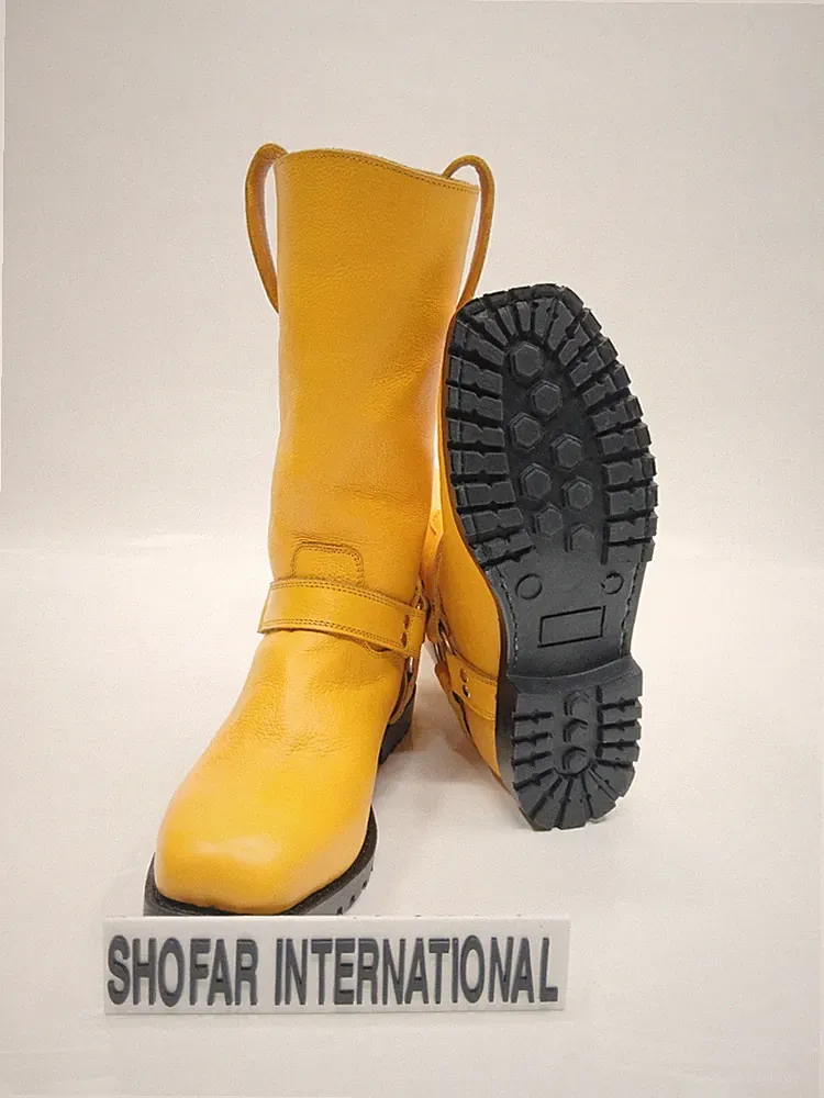 Gold Genuine Leather Biker Boots Harness Riding Motorcycle Men's Full Grain Boot