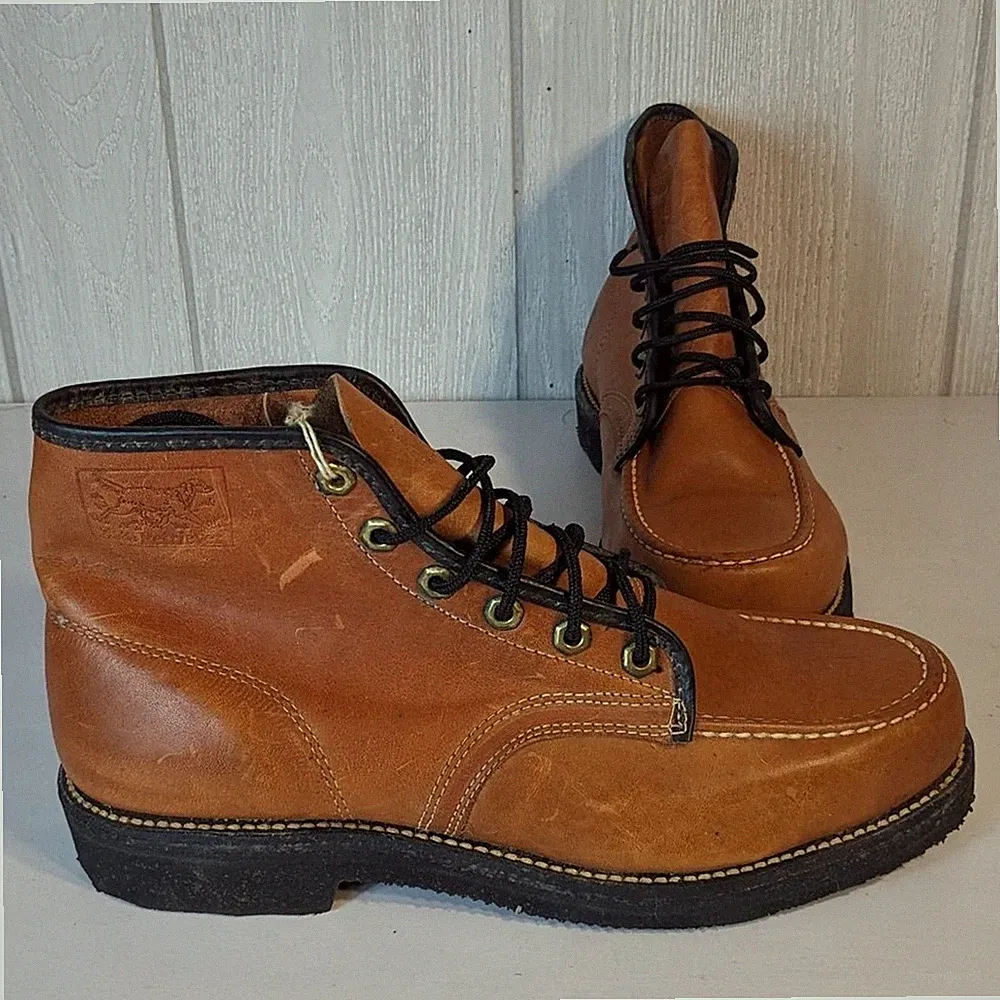 Golden Retriever Brown Leather Boots Neoprene Cushion Oil Resistant 10D NWT