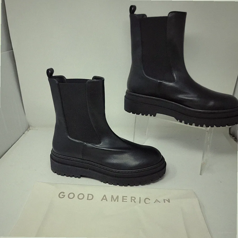 Good American Womens 13 Faux Leather Black Chelsea Slip On Combat Boots