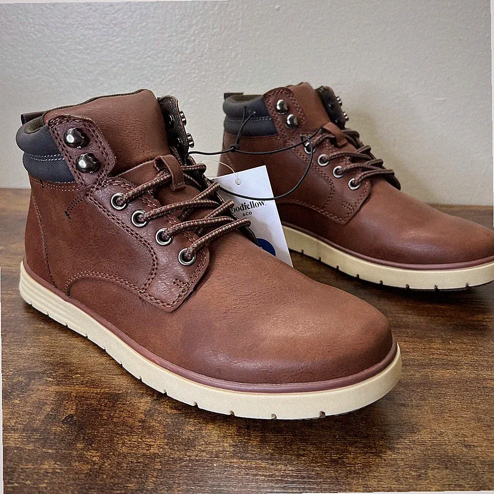 Goodfellow Maxwell Boots Mens 7 Brown Leather Chukka Faux Leather Lace Up Work