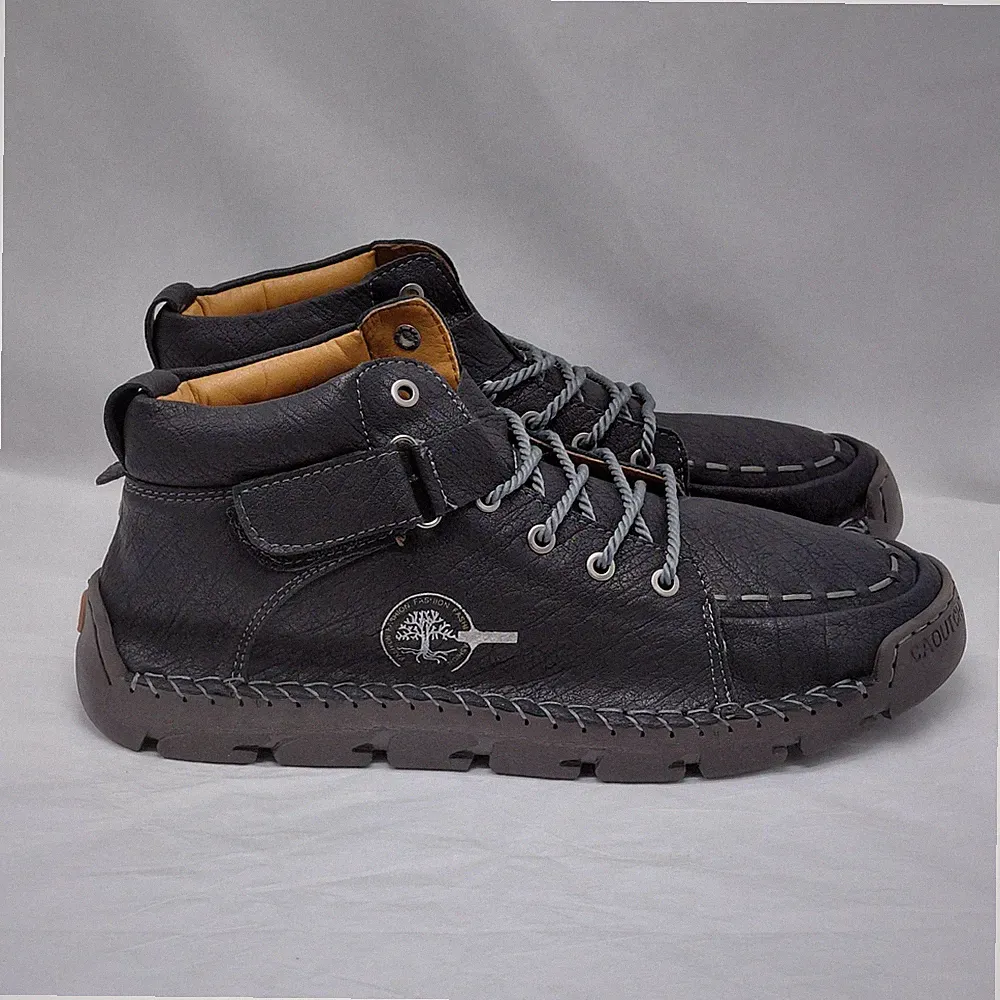 Gracosy Men’s Black Faux Leather Work Boots Fleece Lined Shoes Size 47(US 12)