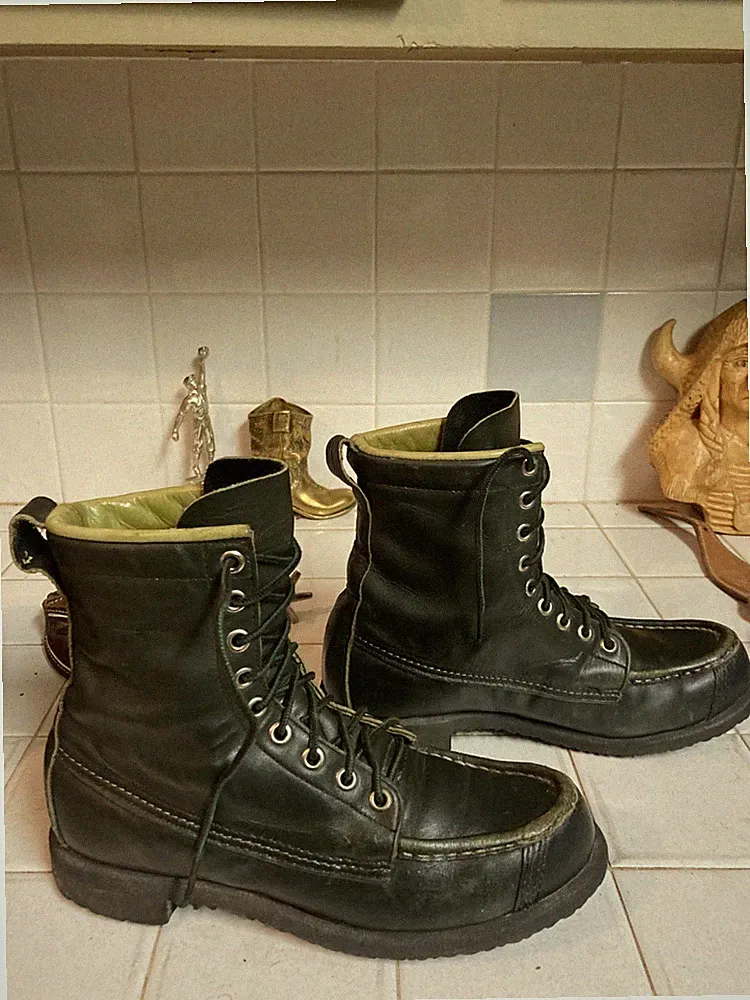 GREEN DISTRESSED BROWNING MADE IN USA LACE UP WORK CHORE LEATHER BOOTS SIZE 8 A