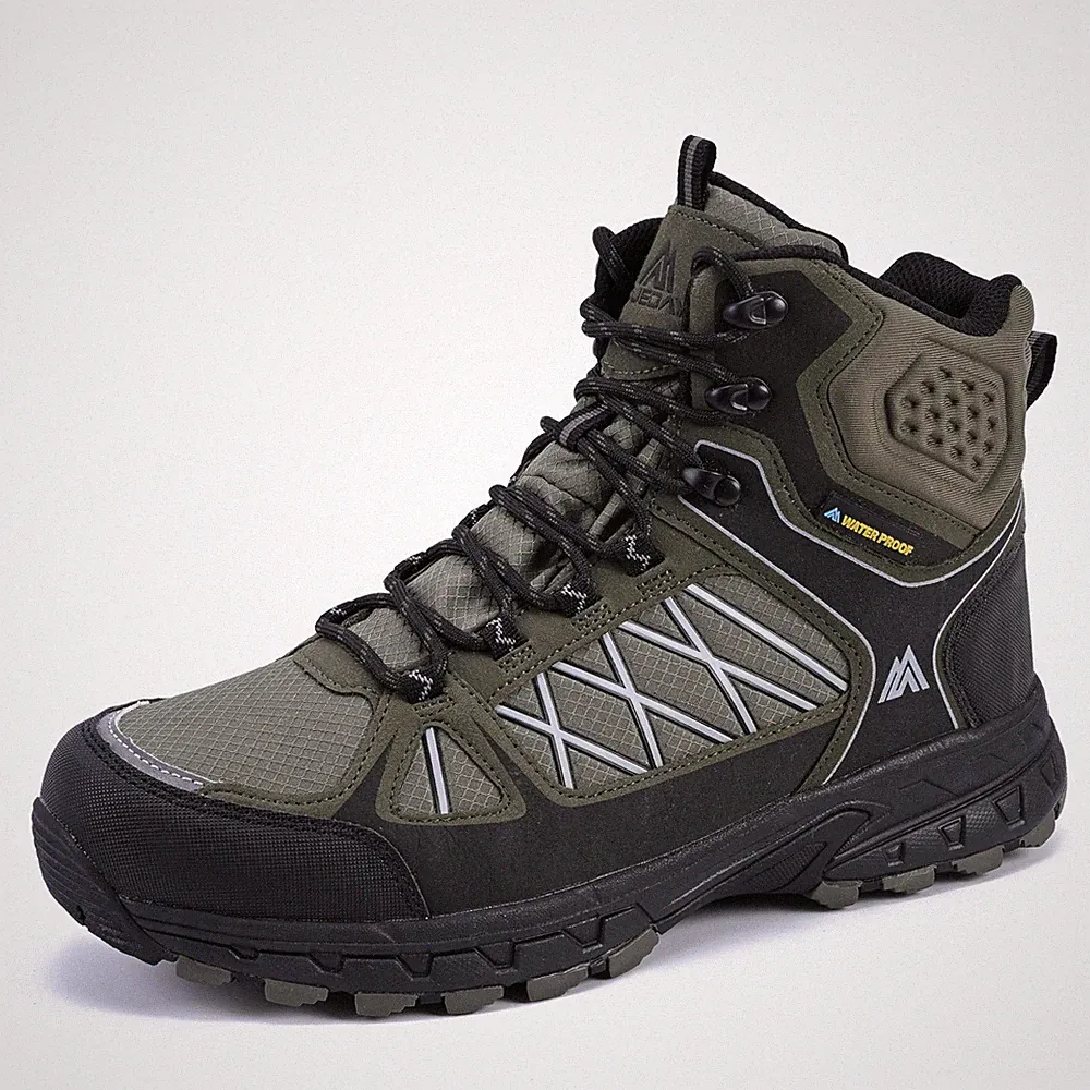 Green Waterproof Hiking Boots Mens Lightweight Walking Shoes Daily Hike Trekk...
