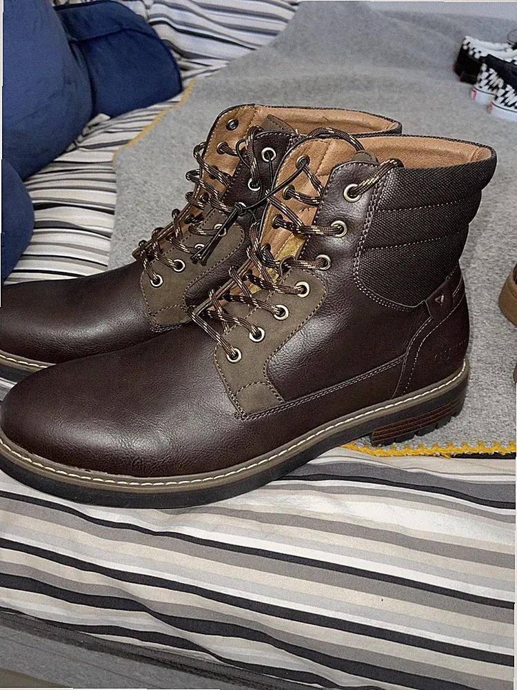 Guess Roadie Mens Work Boots Roadie Faux Fur Lined Brown Leather Lace Size 13M