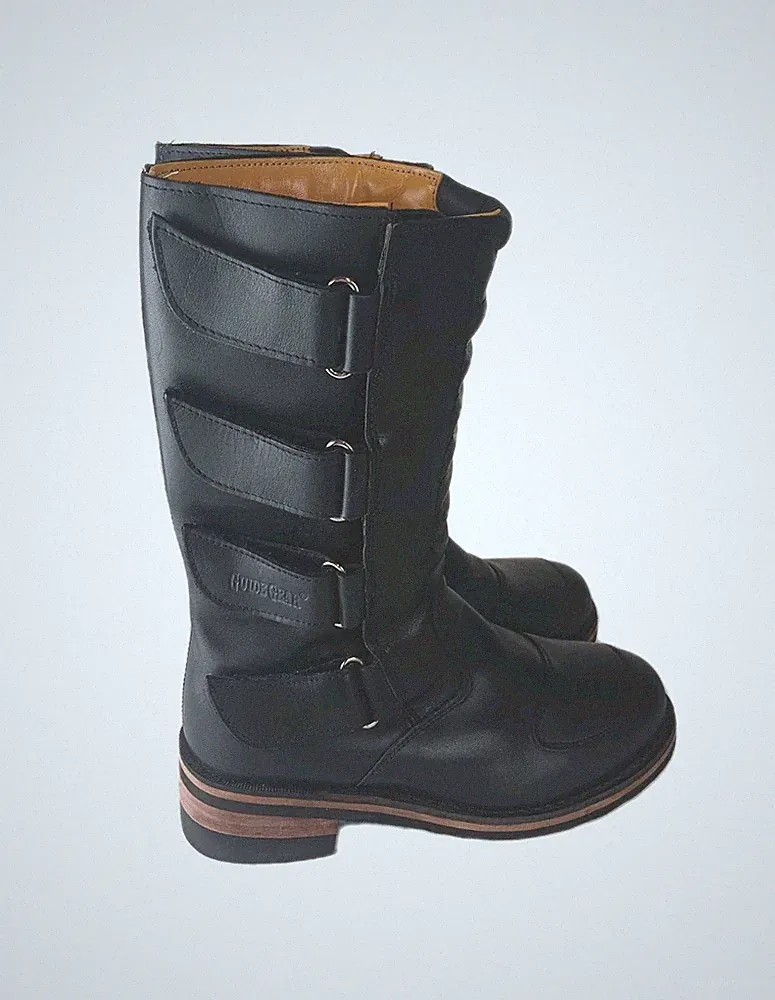 Guide Gear Black Leather Biker Motorcycle Boots Padded Tall Touring Mens 9