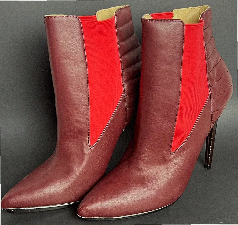 GX by Gwen Stefani Miwa Boots 4.75” Heel Sz 10 Maroon Red Slip On