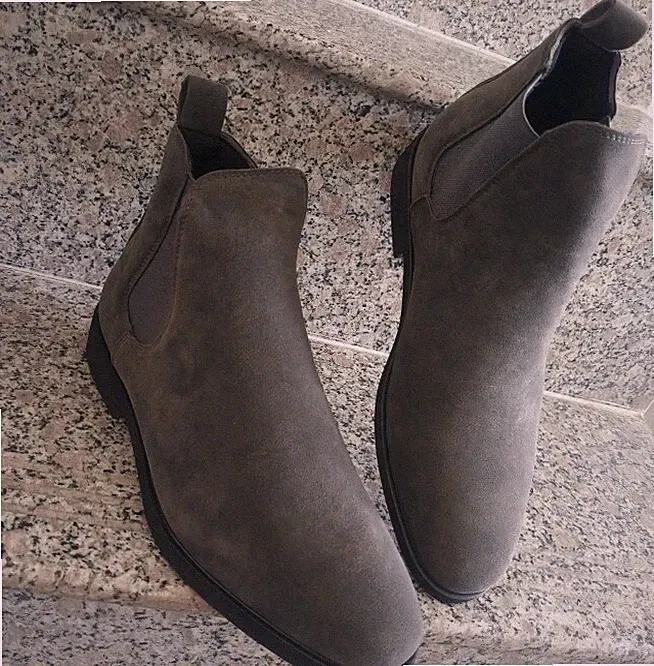 Handmade Dark Gray Ankle Chelsea Suede Boots, Business Boot, Dress Ankle Boot