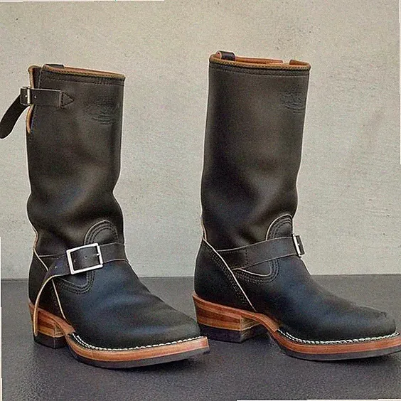 Handmade men black biker boots, motorcycle monk motorcycle boots for mens