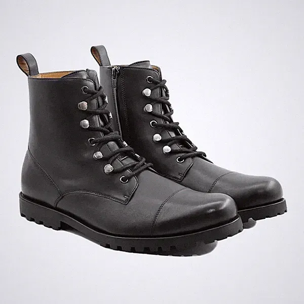 Handmade Men Black Leather High Ankle Lace Up Military Boots, Hiking Boots