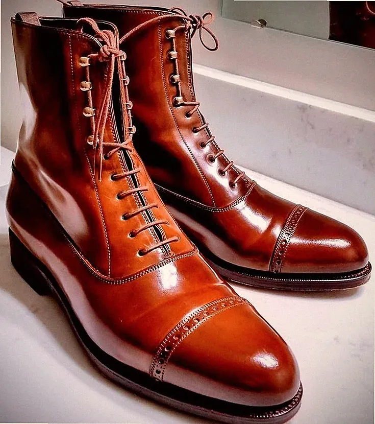 Handmade Men Brown Leather Ankle Boots, Lace up Boot, Hiking Boot, Business Wear