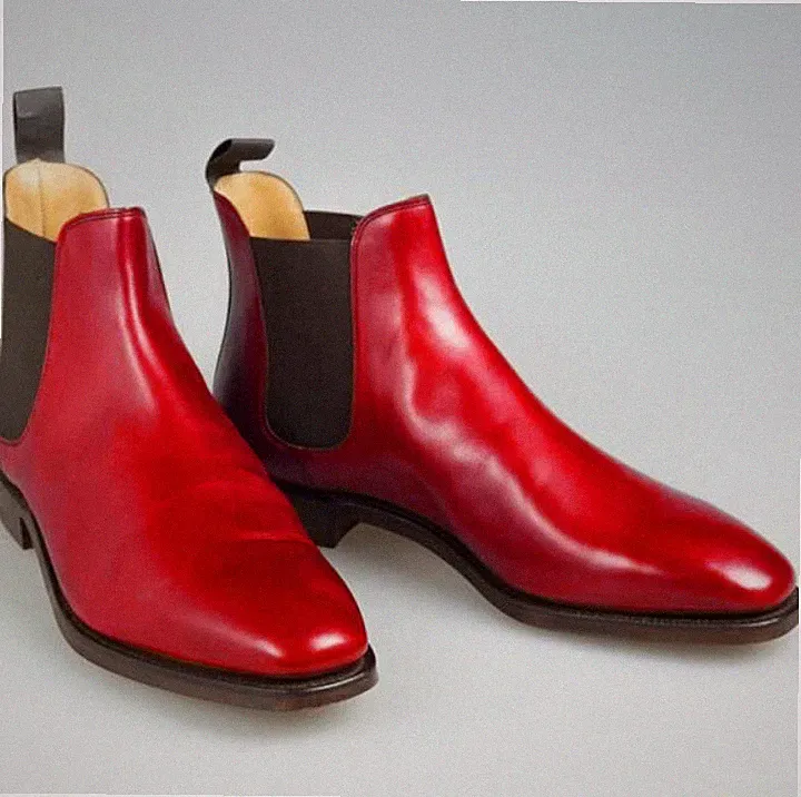 Handmade Men Red Leather Chelsea Boots, Red Ankle Boots, Classy Men Boots