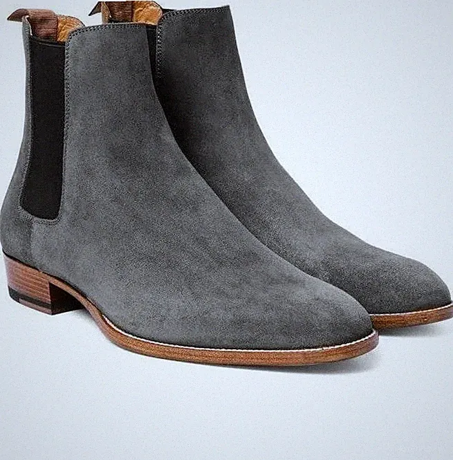 Handmade Men's dress Gray Chelsea Boots, suede leather boots for men, ankle boot