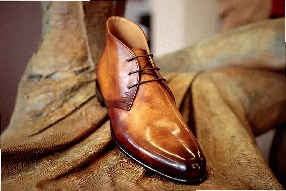 Handmade Men Shaded Tan Chukka Ankle Boots, Men Formal Dress Boots