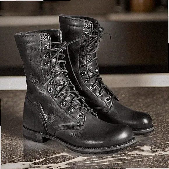 Men Black Combat Boots, Military Style Leather Boots For Mens, Men Army Boots